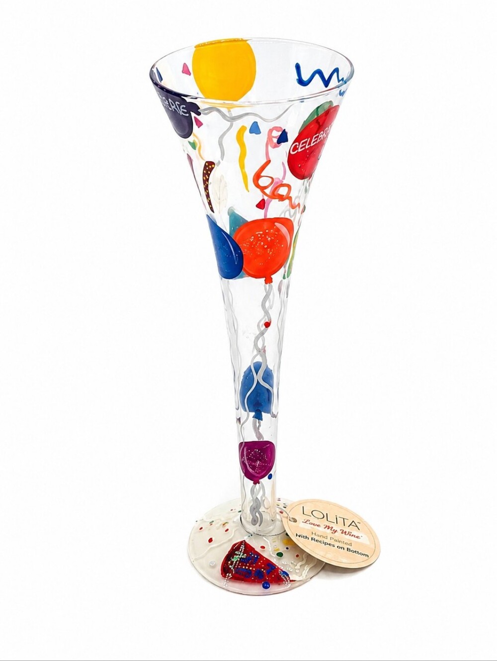 LOLITA NWT Champagne Glass Hand Painted Celebration Recipe on Bottom